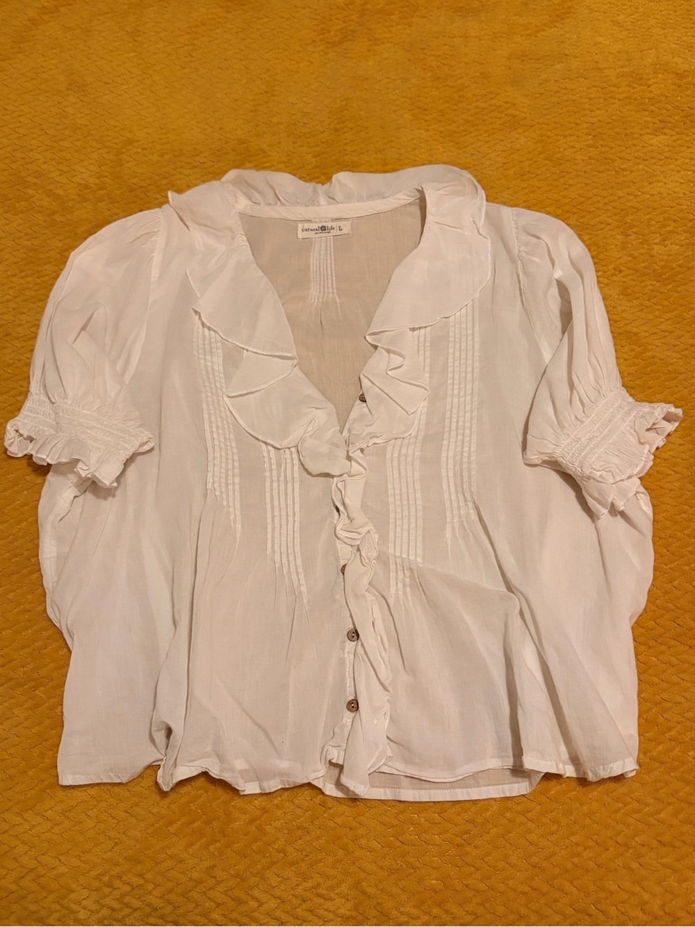 NATURAL LIFE Cream Ruffle-Front Puff Sleeve Blouse